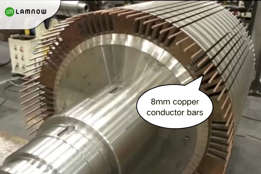 large wind turbine generator manufacturing- installation of conductor bars