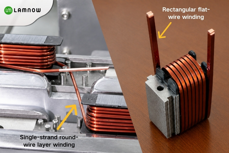 round wire layer winding vs flat-wire winding